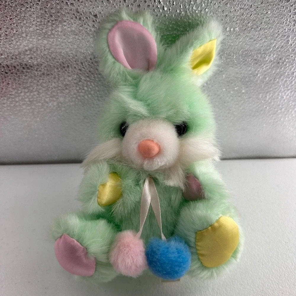 Vintage‎ Peachtree Playthings Green Pastel Plush Bunny Rabbit Easter Basket 8